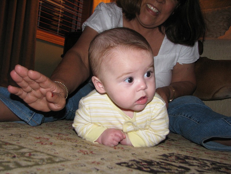GrammaIdaOnDaFlo.JPG - Gramma Ida helps me practice tummy time.