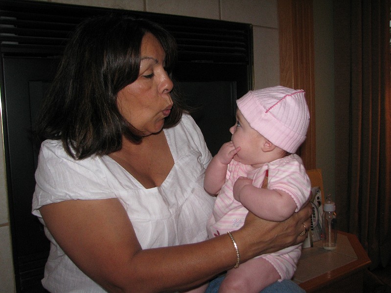 GrammaIdaWhistles.JPG - Gramma Ida whistles at me in my cool hat.